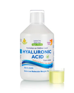 Acid Hialuronic Lichid cu 100 Mg per Doza Zilnică + Vitamina C + Siliciu – produs Vegan – Sticlă cu 500 ml