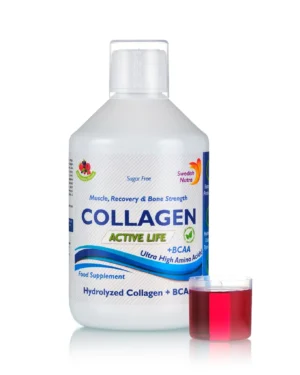Colagen Lichid Hidrolizat Tip 1, 2 si 3 Active Life cu 5000mg + BCAA și Aminoacizi + Acid Hialuronic + Vitamina C, B5, B6 – sticlă cu 500 ml