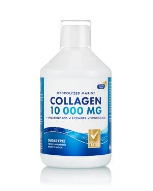 Colagen marin hidrolizat 10000mg + acid hialuronic 50mg + biotină 5000mcg + seleniu + siliciu + vitamina c, b5, b6, b12, d3