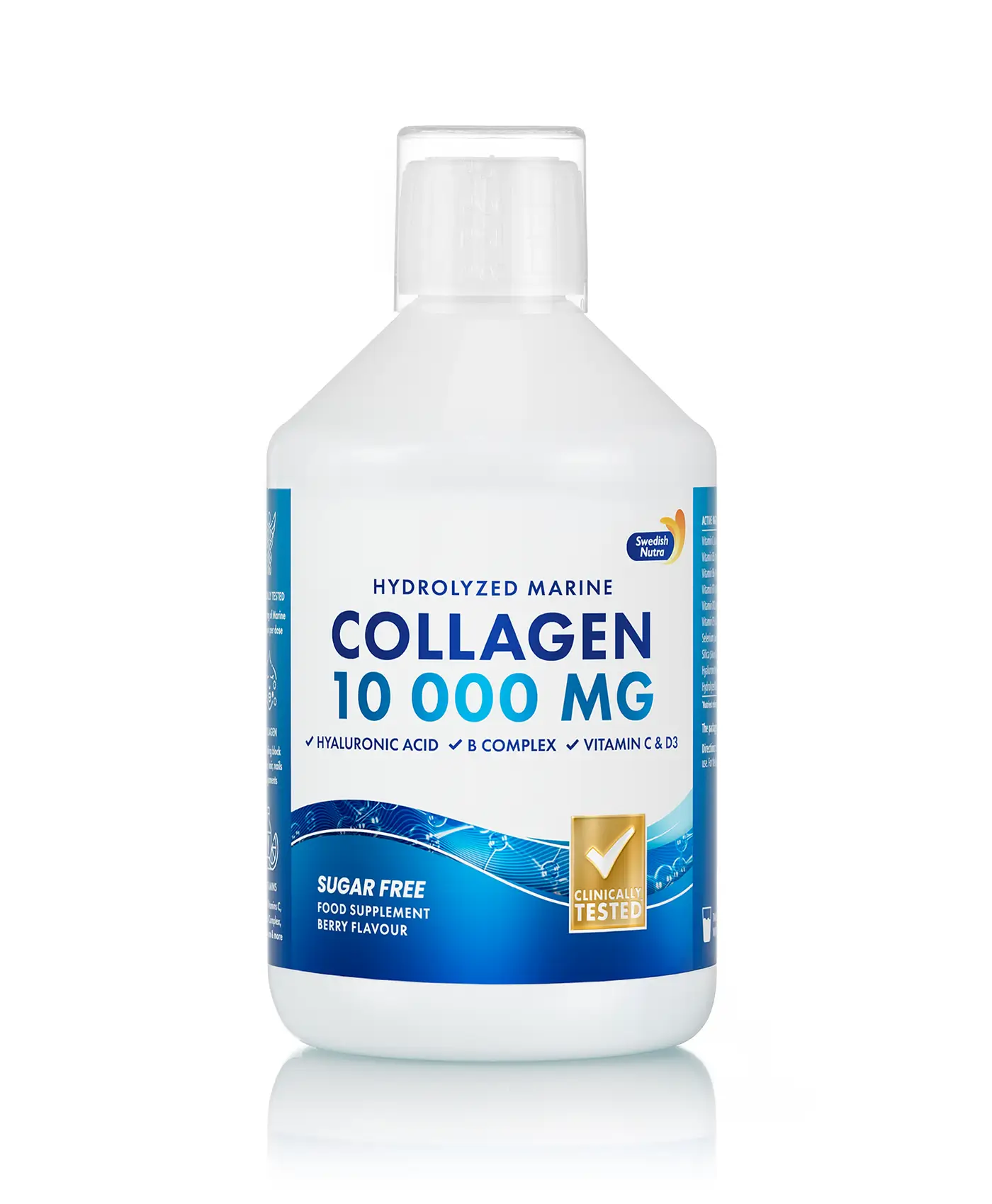 Colagen marin hidrolizat 10000mg + acid hialuronic 50mg + biotină 5000mcg + seleniu + siliciu + vitamina c, b5, b6, b12, d3