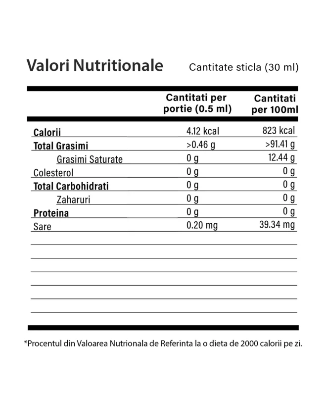 Vitamina K2 + D3 Lichidă – 30 ml - Valori Nutritionale