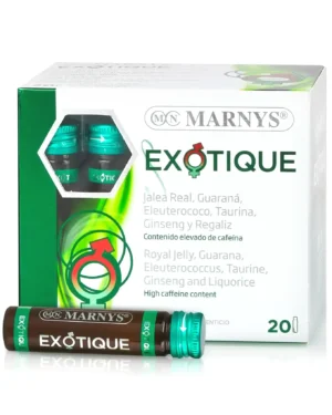 Exotique cu 5 energizanți – ginseng siberian + panax ginseng + lăptișor de matcă + guarana + taurină pentru revigorare, vitalitate și reducerea oboselii – 20 fiole