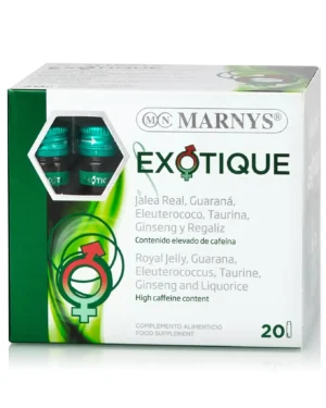 Exotique cu 5 energizanți – ginseng siberian + panax ginseng + lăptișor de matcă + guarana + taurină pentru revigorare, vitalitate și reducerea oboselii – 20 fiole