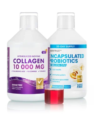 Pachet beauty reducere balonare si reglare tranzit - colagen lichid hidrolizat tip 1 si 3 cu 10. 000 mg probiotic lichid