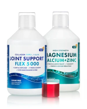 Pachet dureri articulații, densitate osoasă, sistem muscular cu joint support – colagen lichid tip 1, 2 si 3 cu 5000 mg + cal- mag