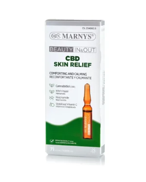 Cbd skin relief cu canabidiol + apă de hamamelis + vitamina c stabilizată + vitamina b3 – anti- inflamator, anti-acneic, anti-atopic – cutie cu 7 fiole pentru 14 zile de tratament