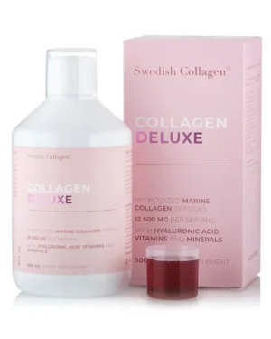 Colagen deluxe – colagen marin hidrolizat lichid cu 12. 500 mg + acid hialuronic 75 mg + biotină 5000 mcg + msm 125 mg + zinc + siliciu + vitamine – sticlă cu 500 ml