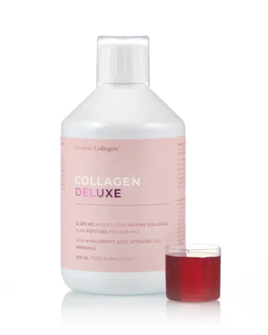 Colagen deluxe – colagen marin hidrolizat lichid cu 12. 500 mg + acid hialuronic 75 mg + biotină 5000 mcg + msm 125 mg + zinc + siliciu + vitamine