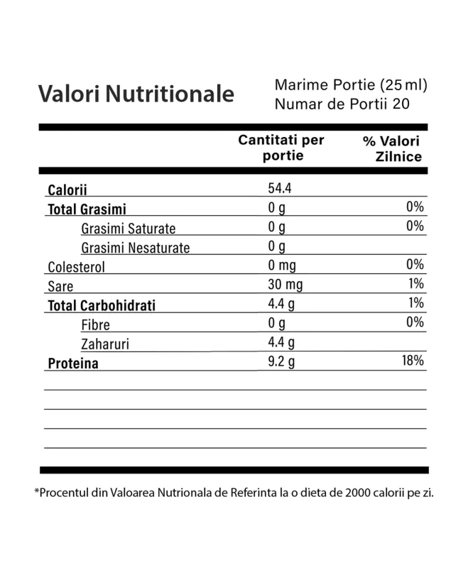 Valori Nutritionale - Colagen Vegan – Colagen Lichid din surse Vegane cu 10.000 mg – Sticlă cu 500 ml