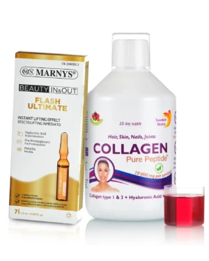 Pachet luminozitate și fermitate: Colagen lichid hidrolizat tip 1 și 3 cu 10.000 mg + Flash Ultimate
