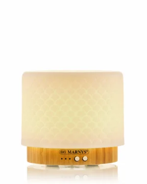 Difuzor aromaterapie cu ultrasunete, lampă ceramică elegantă, marnys, 12w, 280ml, albă + inserție bambus
