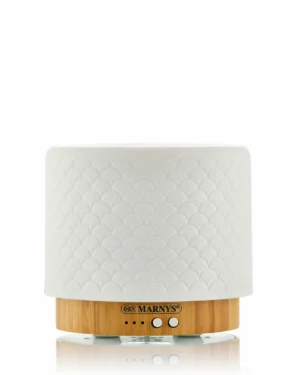 Difuzor aromaterapie cu ultrasunete, lampă ceramică elegantă, marnys, 12w, 280ml, albă + inserție bambus