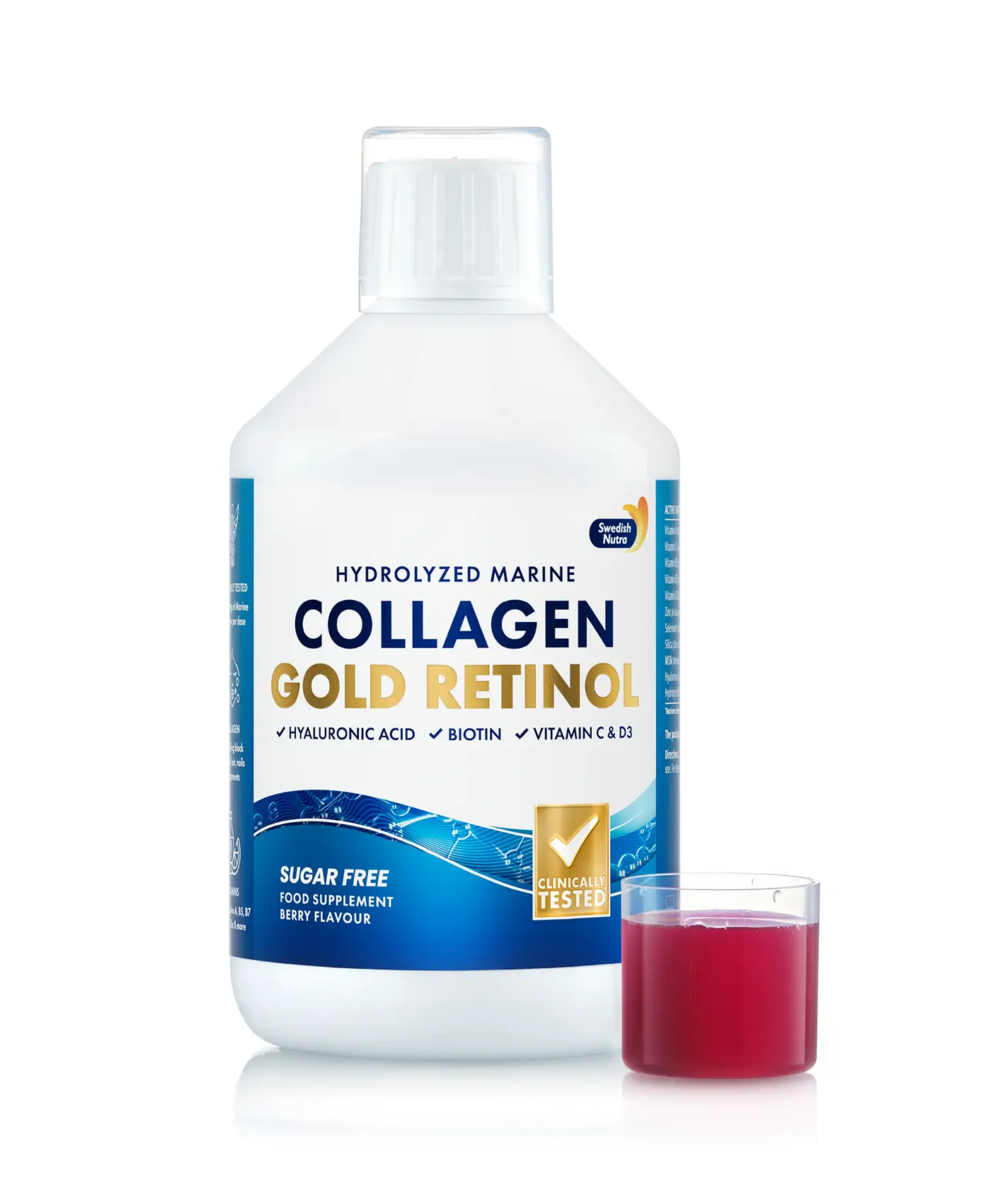 Colagen gold retinol fara zahar (din peste) -lichid, hidrolizat tip 1 si 3 cu 10. 000 mg - 500 ml