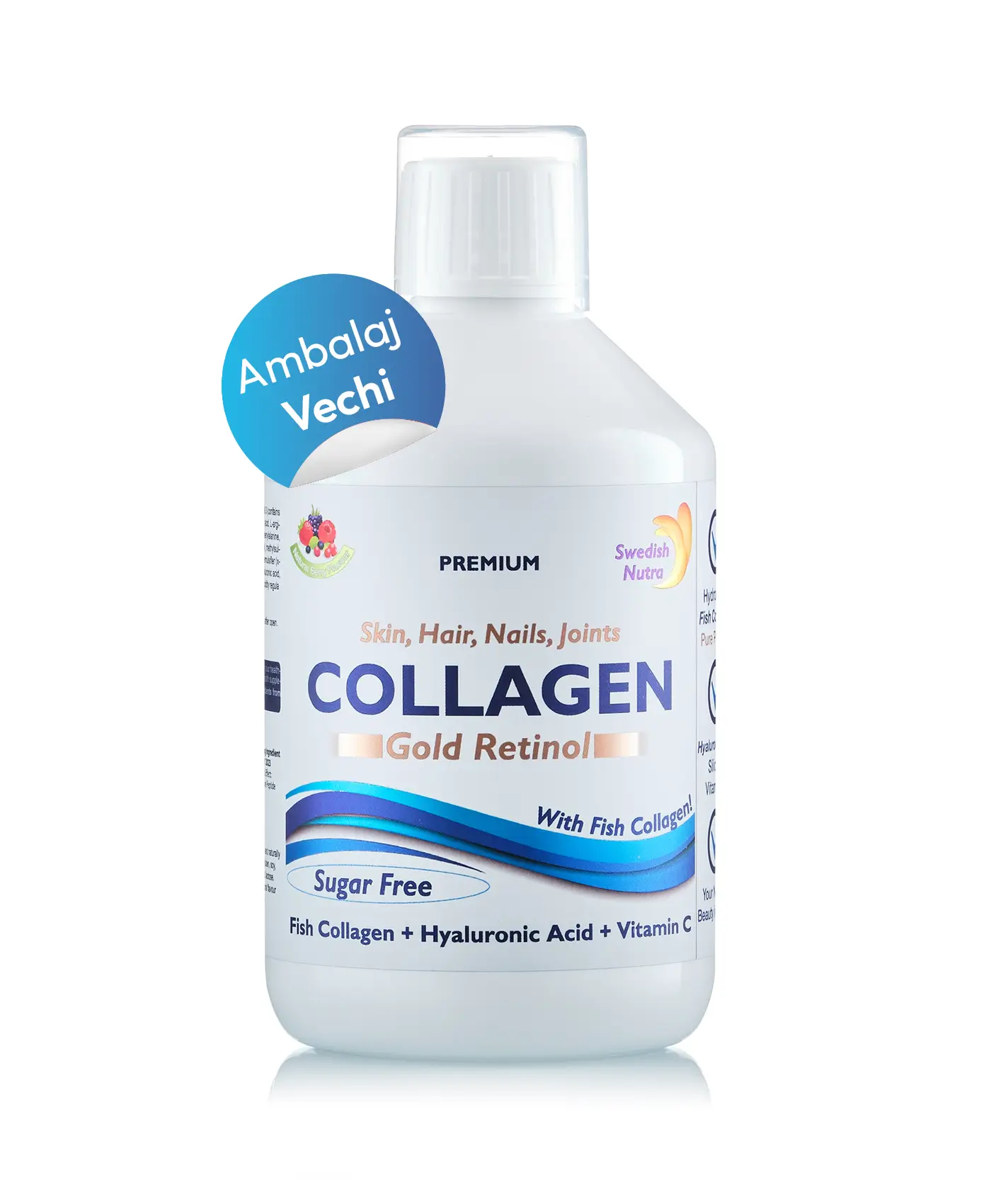 Colagen gold retinol fara zahar (din peste) -lichid, hidrolizat tip 1 si 3 cu 10. 000 mg - ambalaj vechi