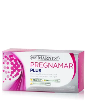 Pregnamar plus – supliment prenatal premium cu omega 3, 10 vitamine (b1, b2, b3, b5, b6, b9, c, d, e, a), calciu, magneziu si fier pentru sanatatea mamei si a copilului, in perioada prenatala si in timpul sarcinii – 30 gelule softgel + 30 capsule - imagine 2