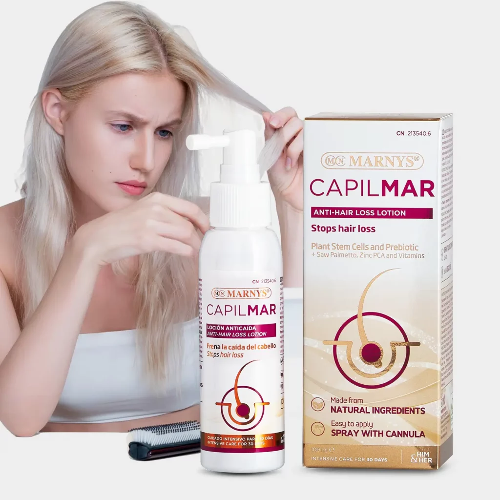 Capilmar – lotiune impotriva caderii parului cu celule stem vegetale + prebiotic + zinc + vitamine – sticla cu 100 ml
