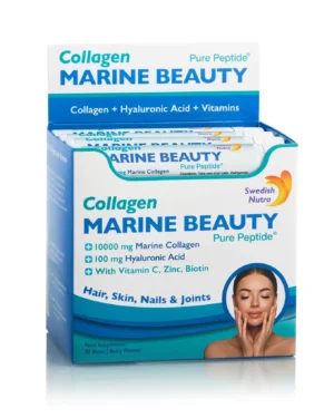 Marine beauty – 30 shots – colagen lichid hidrolizat marin de tip 1 și 3 pentru păr, piele, unghii și articulații + acid hialuronic + siliciu +biotină + seleniu + zinc + vitamine