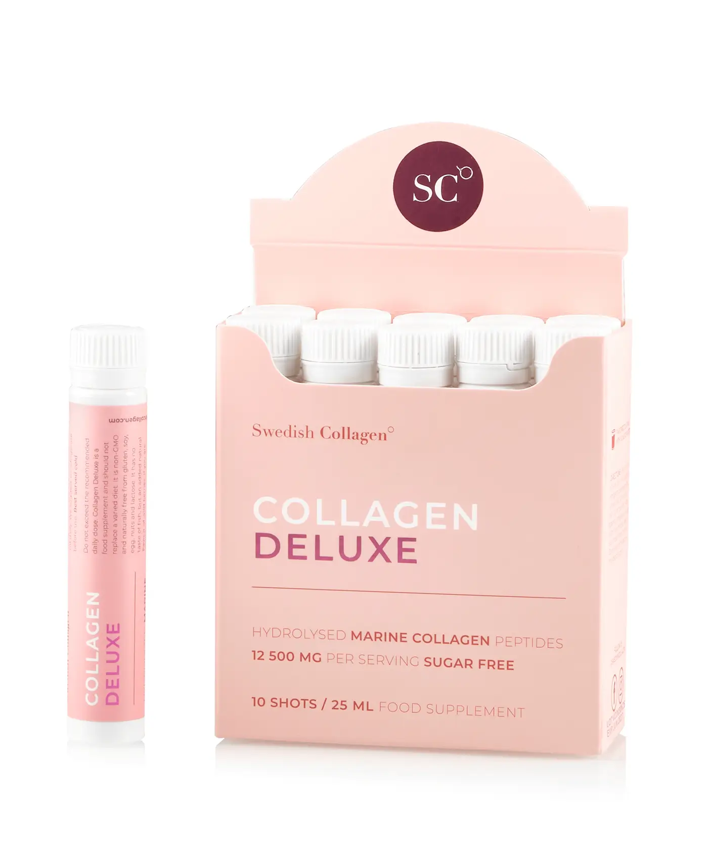 Colagen deluxe 10 shots travel pack – colagen marin hidrolizat lichid cu 12. 500 mg la doza zilnica + acid hialuronic + biotina + msm + zinc + siliciu + vitamine – usor de transportat si administrat