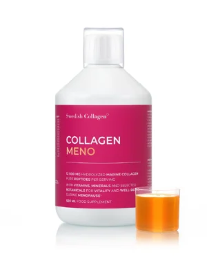 Colagen meno - colagen marin hidrolizat lichid tip 1 si 3 cu12. 000 mg + acid hialuronic + elastina + coenzima q10 + mix de plante pentru menopauza + vitamine si minerale - 500 ml