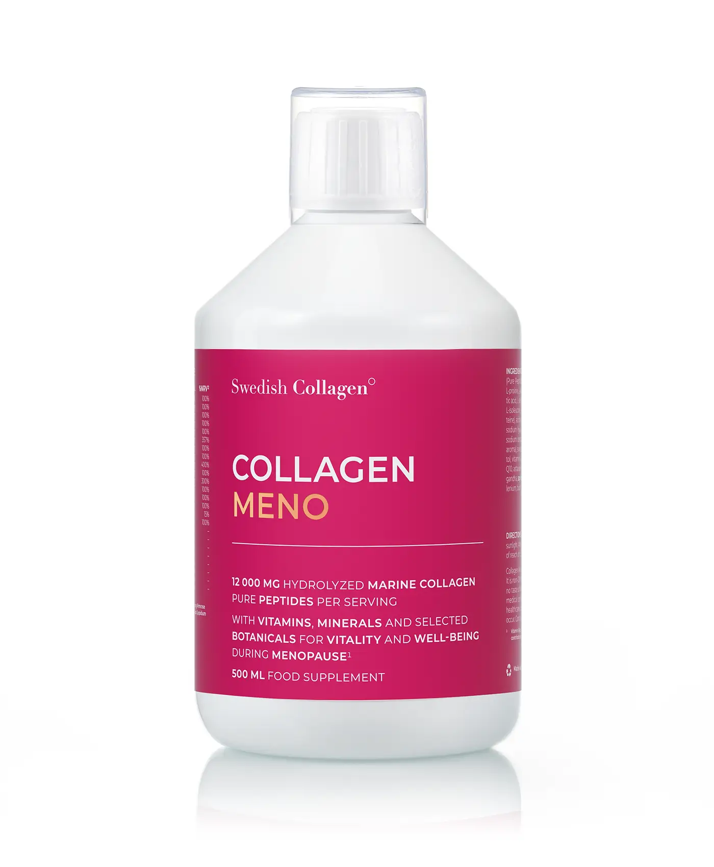 Colagen meno - colagen marin hidrolizat lichid tip 1 si 3 cu12. 000 mg + mix de plante pentru menopauza + vitamine si minerale - 500 ml