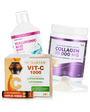 Strălucire din Interior – Trio Frumusețe cu Vitamina C Lipozomala, Colagen 10.000 pulbere și Acid Hialuronic