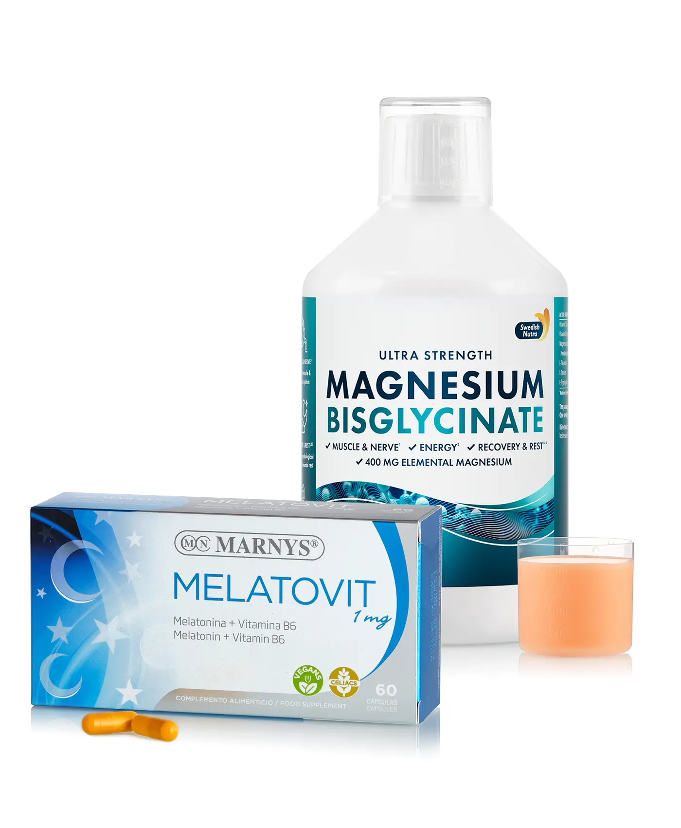 Somn profund – duo avansat cu triptofan și melatonină - melatovit 60 capsule + magneziu 4000 mg - 500 ml