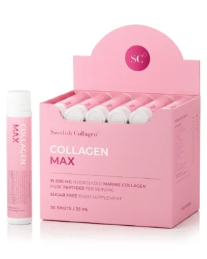 Colagen max - 30 fiole - colagen marin hidrolizat lichid 15. 000 mg tip 1 și 3 + acid hialuronic 150 mg + msm 125 mg + elastină 50 mg + biotină 5000 mcg + zinc + seleniu + vitamine