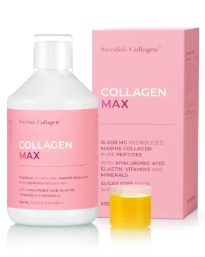 Collagen max - colagen marin hidrolizat lichid 15. 000 mg tip 1 și 3 + acid hialuronic 150 mg + elastină 50 mg + msm 125 mg + biotină 5000 mcg + zinc + seleniu + vitamine
