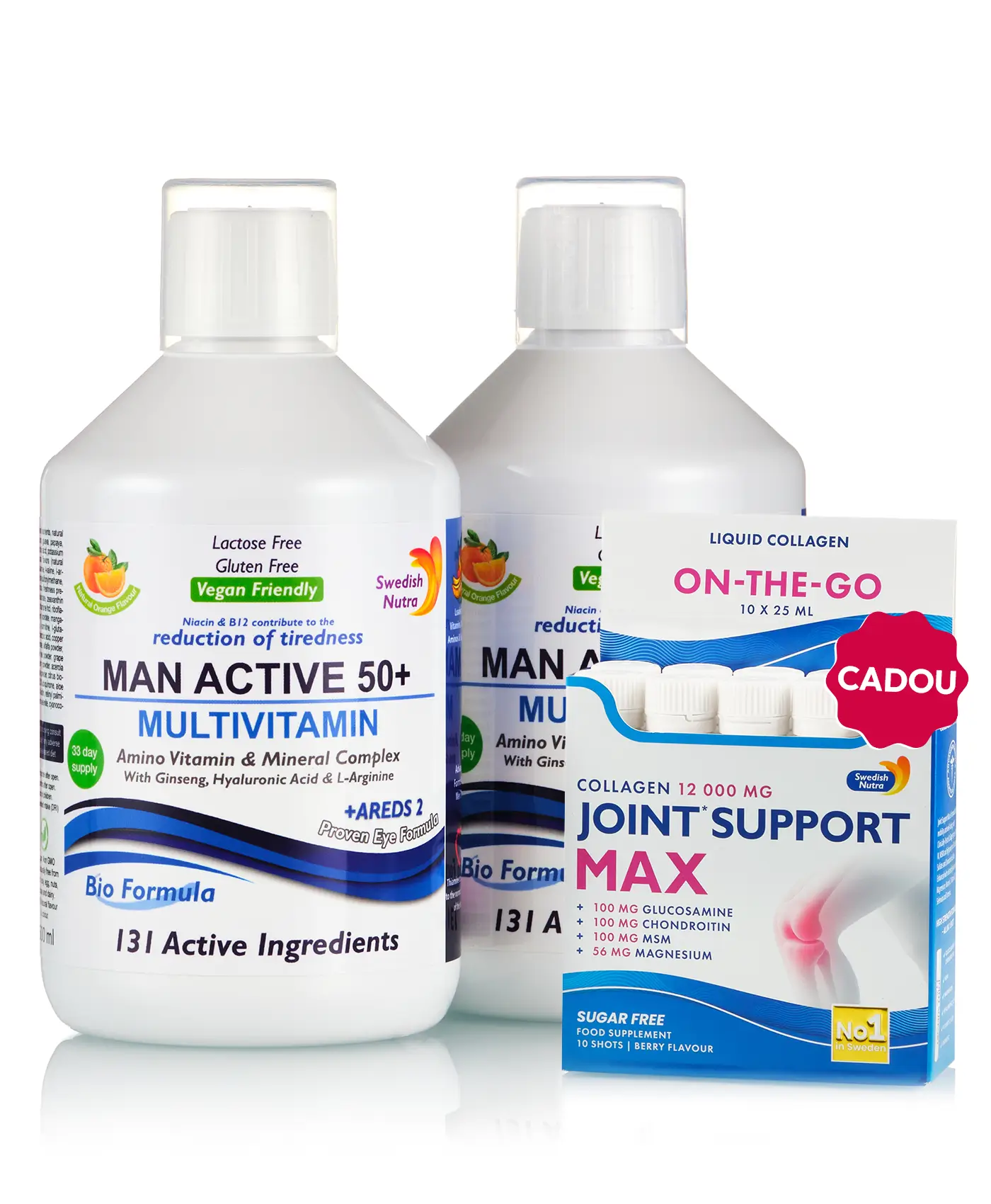 Flash man active 50+ - 2 sticle × multivitamine man active 50+ + cadou joint support max 10 fiole