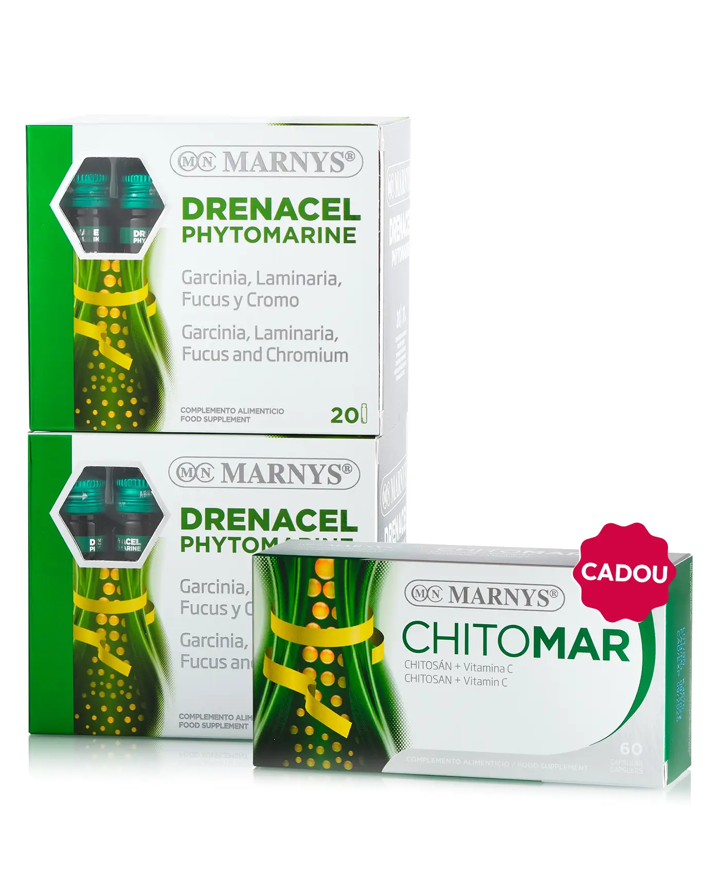 Flash siluetă & metabolism - 2 cutii × drenacel phytomarine (garcinia + fucus + crom) + cadou chitomar chitosan 720mg
