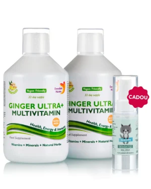 Flash Vitamine pentru Toți - 2 sticle × Ginger Ultra+ Multivitamine + Cadou Spray Imunitate Copii
