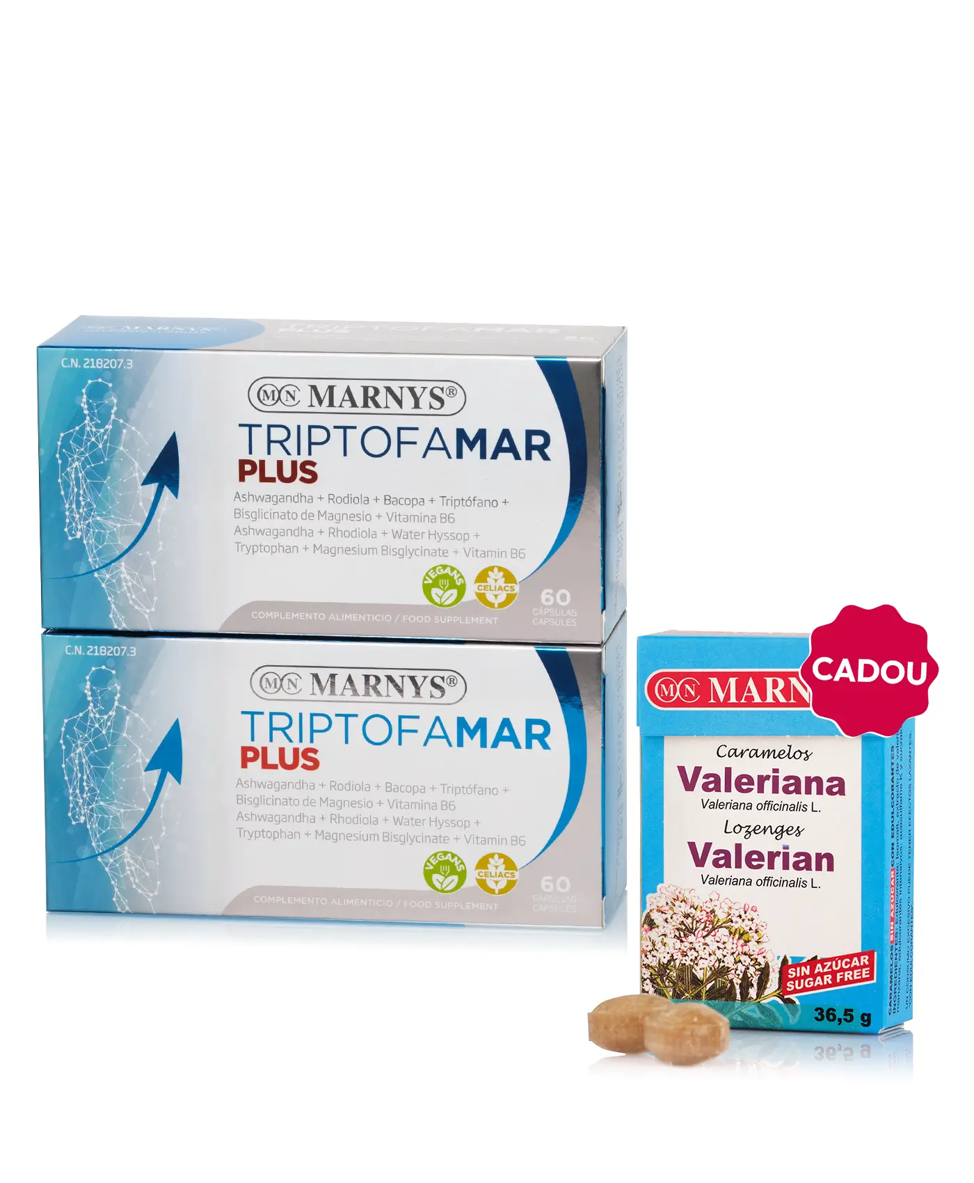 Pachet echilibru de toamnă - 2 cutii × triptofamar plus (ashwagandha + rodiola + bacopa) + cadou bomboane cu valeriană
