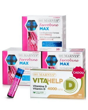 Pachet Energie de Toamnă - 3 cutii × Ferrobine Max (Fier + Zinc + Vitamine B) + Cadou Vitamina D 4000 UI
