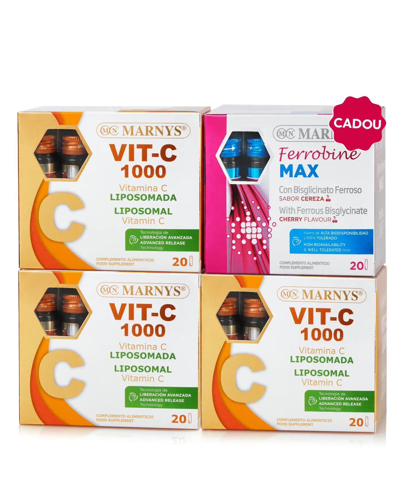 Pachet fier & vitamina c - 3 cutii × vitamina c lipozomală 1000 mg + cadou ferrobine max