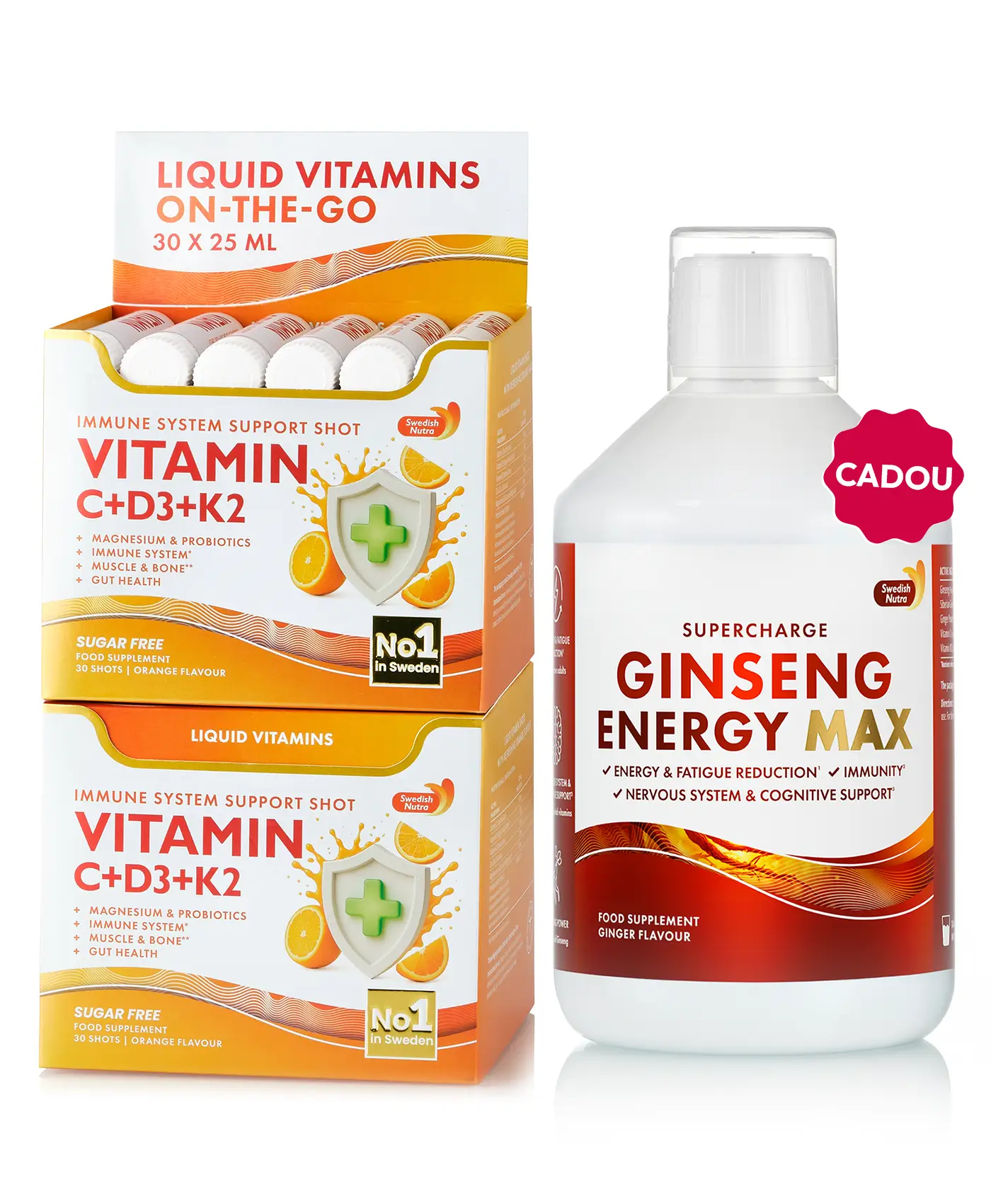 Pachet imunitate & energie – 2 cutii × vitamina c 500 mg + d3 + k2 + cadou ginseng energy 2000 mg