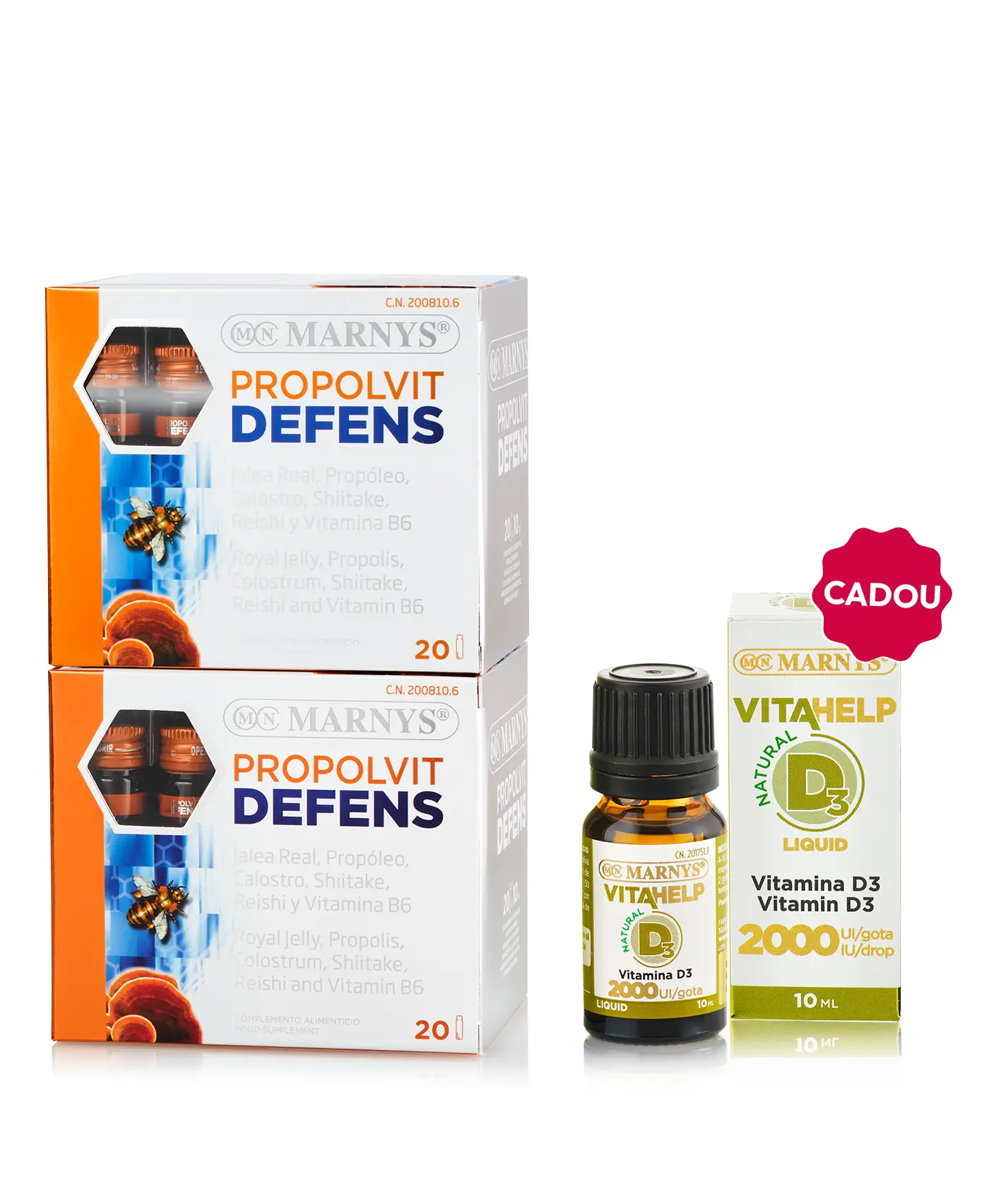 Pachet imunitate de toamnă - 2 cutii × propolvit defens (lăptișor + colostru + propolis) + cadou vitamina d3 2000 ui