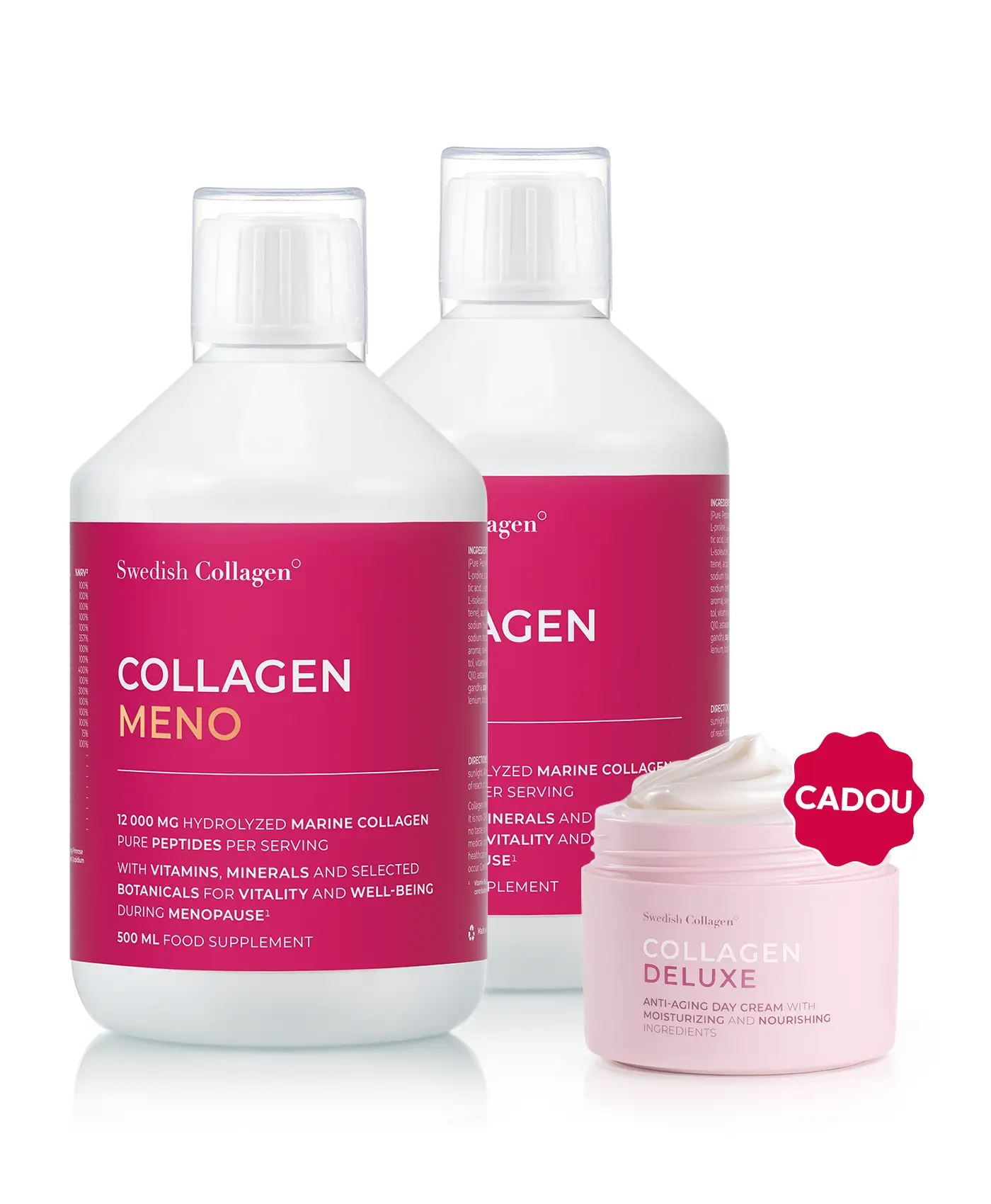 Pachet menopauză - 2 sticle × colagen meno + cadou crema de zi cu retinol deluxe