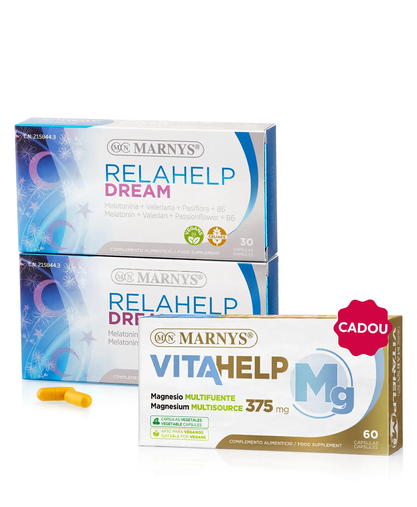 Pachet somn liniștit - 2 cutii × relahelp dream (melatonină + valeriană) + cadou magneziu 375 mg