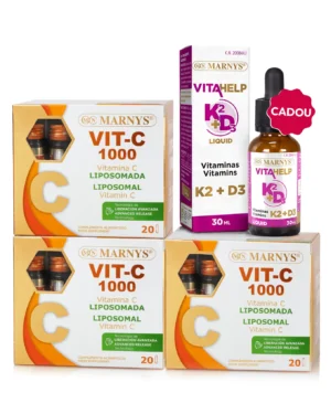 Pachet Vitaminele C, D3 și K2 - 3 cutii × Vitamina C Lipozomală 1000 mg + Cadou Vitamina K2 + D3 Lichidă