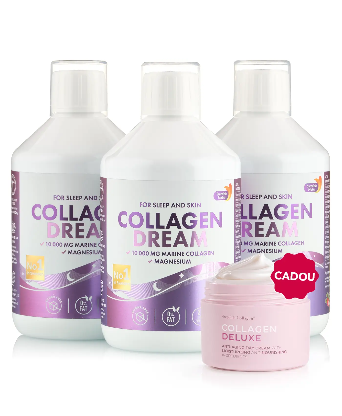 Pachet zi & noapte - 3 sticle × collagen dream + cadou crema de zi cu retinol deluxe